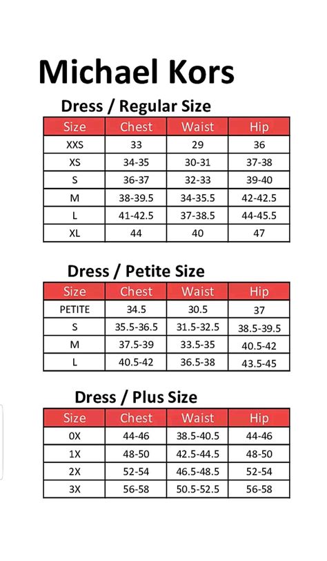 michael kors petite size chart